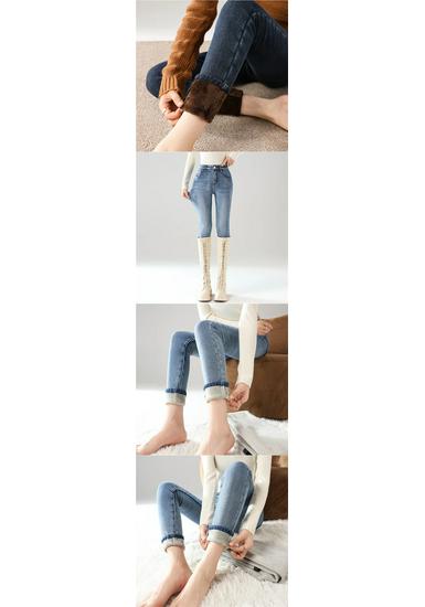 Women's High-Waisted Fleece-Lined Slim-Fit Denim Jeans for Winter Warmth