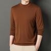 Herren Feinstrick Pullover aus reiner Wolle mit Rundhalsausschnitt, Mondgrau/Weinrot, Einfarbig, Nicht kratzend, Herbstkollektion.