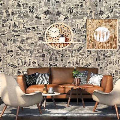 Old Newspaper Pattern Wallpaper Student Dormitory Nostalgic Self-adhesive Wallpaper Coffee Shop Nostalgic Selfadhesive Wallpaper