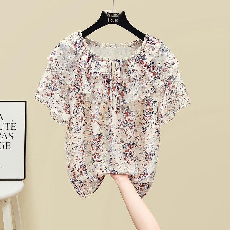 Women s Floral Chiffon Ruffled Blouse XL