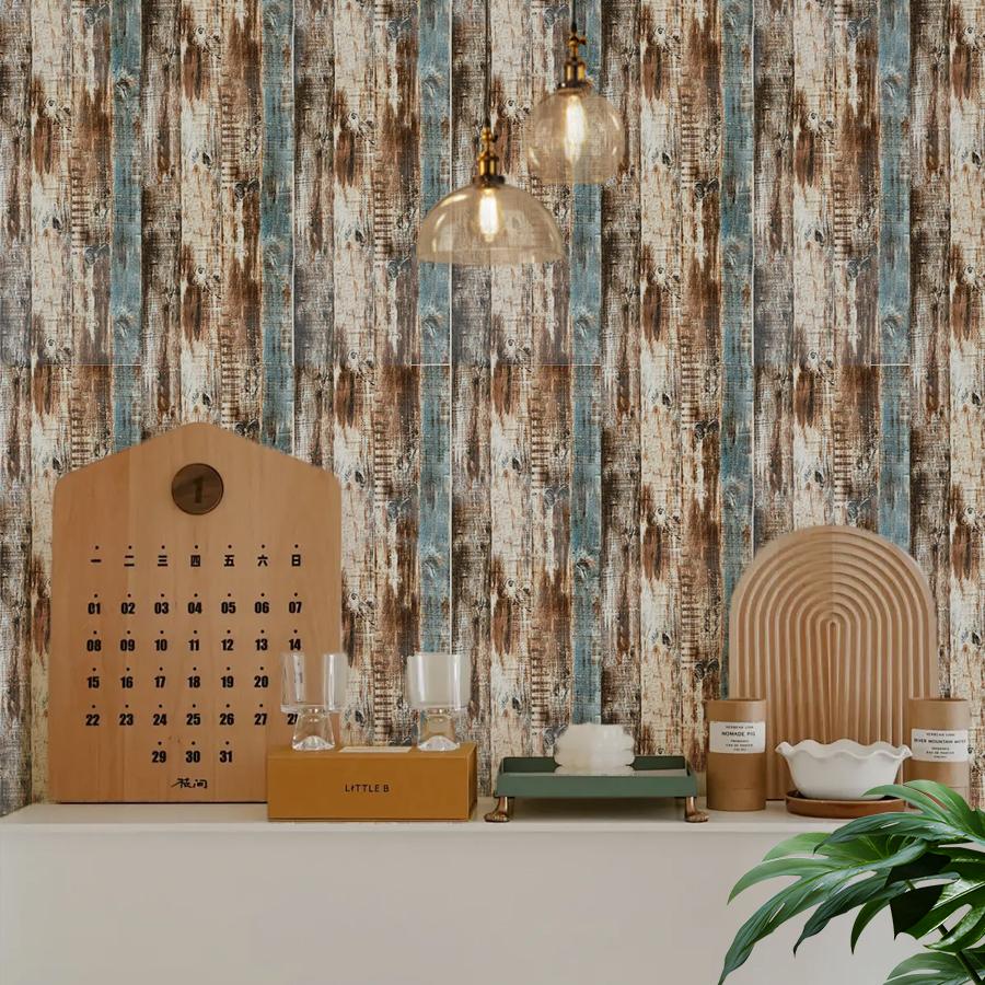 Striped Self-adhesive Wallpaper Bar Restaurant Living Room Wooden Decoration Background Wall PVC Sticker Home Creative Wallpaper