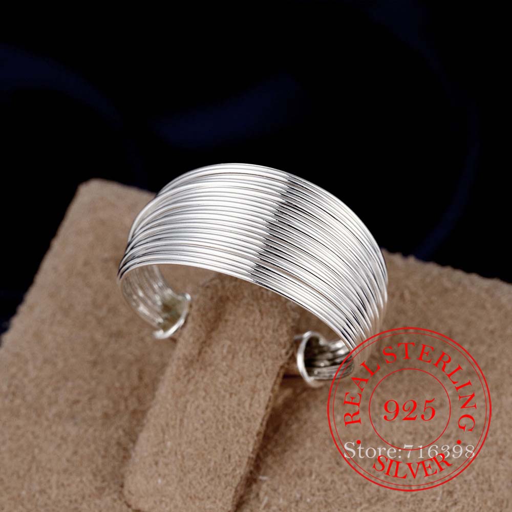 2020 100% 925 Sterling Silver Open Ring INS Minimalist Multi-layer Weaving Lines Finger Ring For Women Statement Adjustable Ring