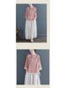 Chinese Ethnic Style Embroidered Cotton-Linen Frog Button Top for Women, Summer 2024, Stand Collar with Three-Quarter Sleeves.