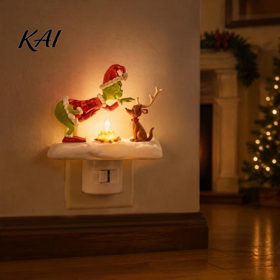 Warme Funkelnde Weihnachtsdeko Nachtlicht, Weihnachtsmann Oma Lagerfeuer Harz LED Lampe Party Tischdeko für Schlafzimmer, Stecker-in Festliche Ambientebeleuchtung
