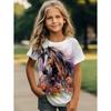 Girls' Clothing, Summer Horse 3D Printing, Outdoor Activities, Fashionable Round Neck Short Sleeved T-shirt, Girls' Quick Drying T-shirt