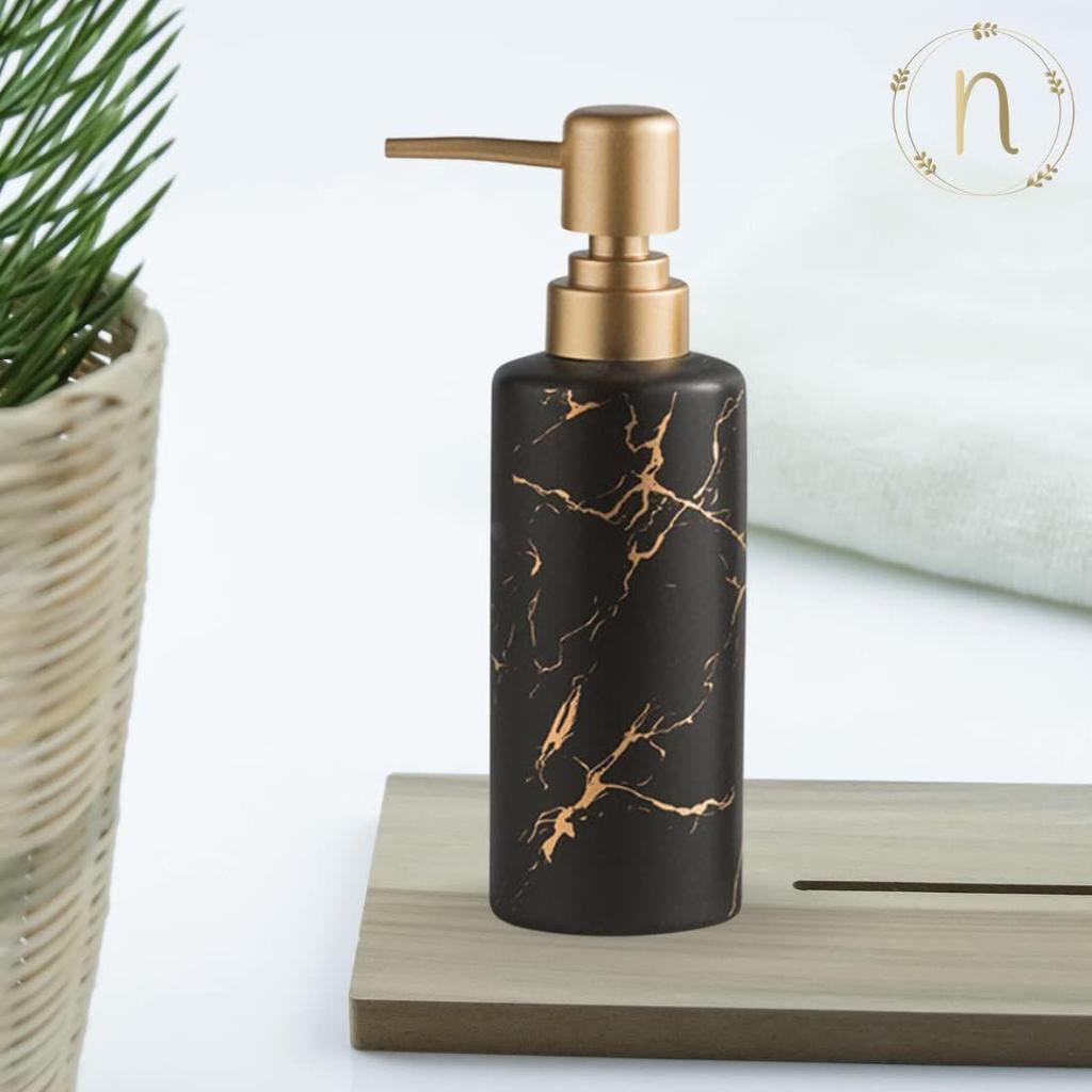 Ceramic Shampoo Dispenser for Bathroom (250 ml) - Handwash Dispenser Bottle with Pump for Kitchen - Liquid Soap Dispenser for Wash Basin