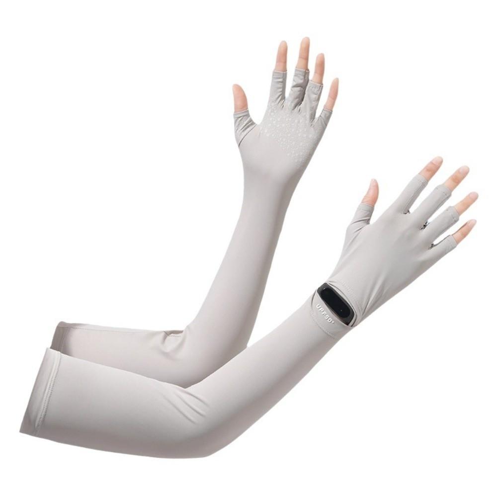 Sun Protection Long Sleeve Solid Color Sunscreen Sleeve Gloves Thin Ice Silk Arm Sleeve  Women