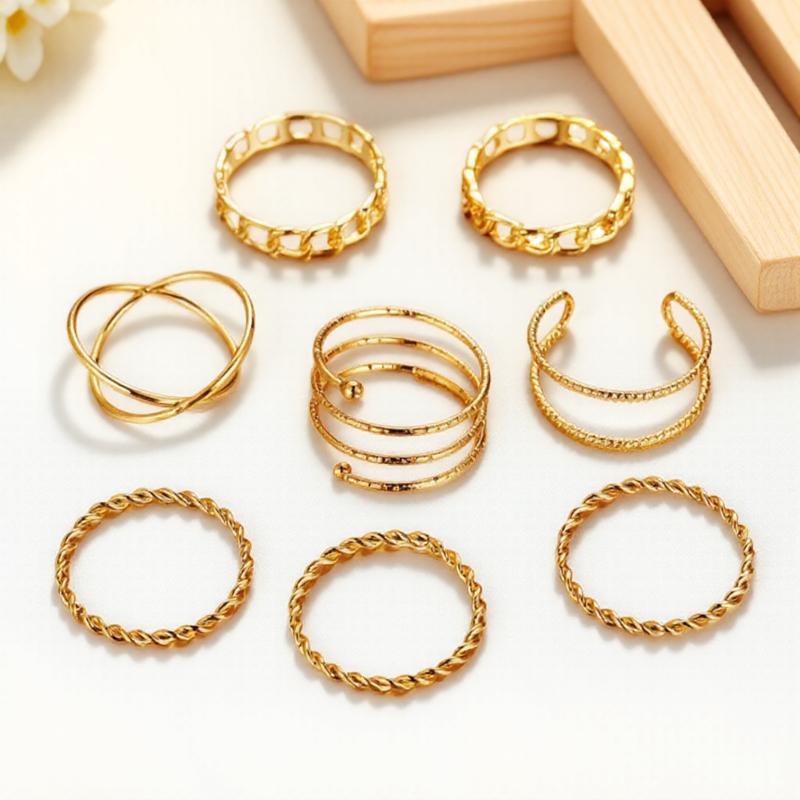 

8PCS Retro Multi-layer Cross-opening Twist Joint Stackable Rings Set Jewelry Gift for Women Fashion Finger Rings
