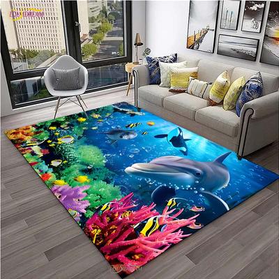 3D Meereswelt Delfin Wal Fisch Teppich für Wohnzimmer Schlafzimmer Teppiche Küche Kinder Rutschfeste Bodenmatten Geburtstagsgeschenk Alfombra Teppich