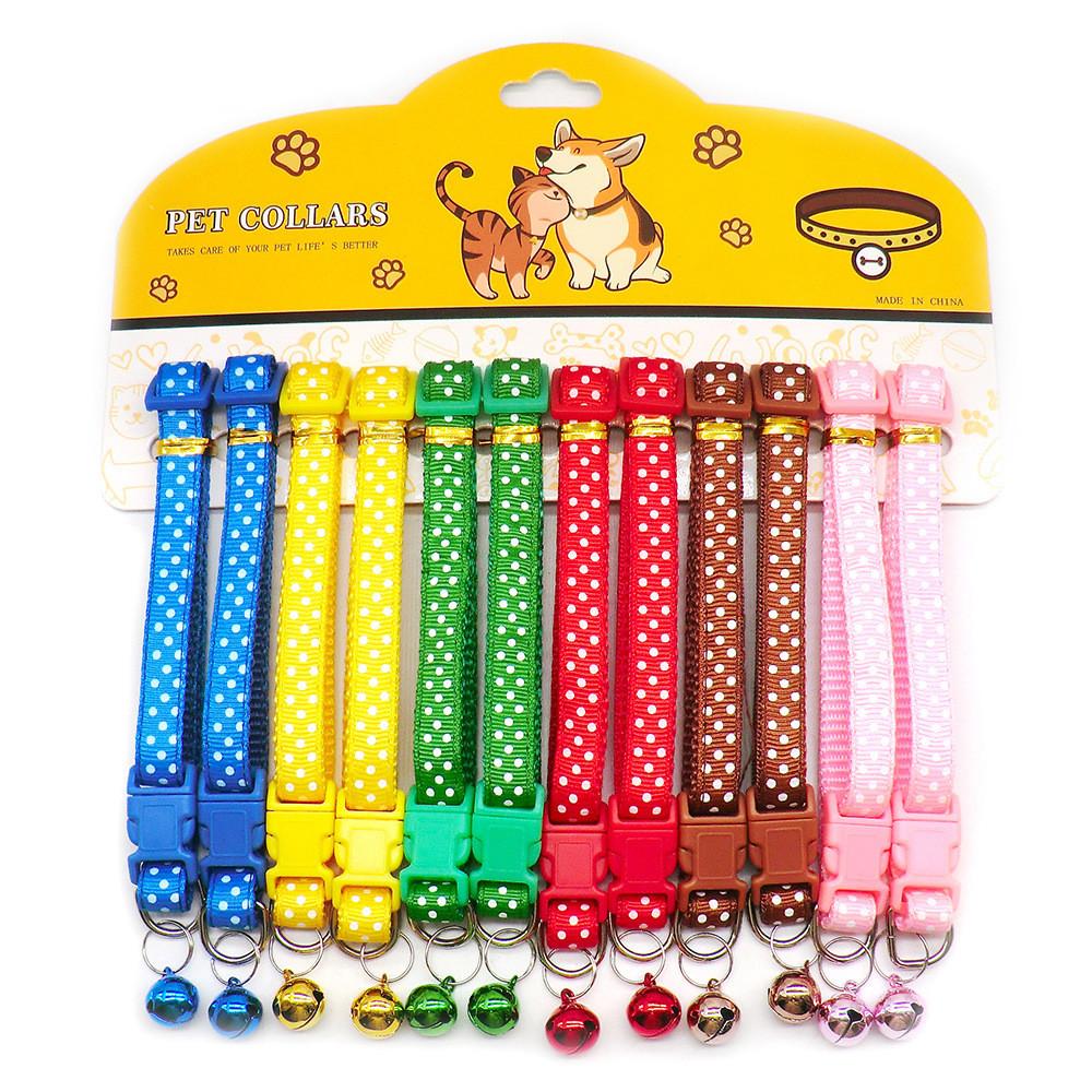 12PCS Nylon Dog Collars with Bells Adjustable Casual Safety Neck Strap Fashionable Pet Cat Collars for Dogs