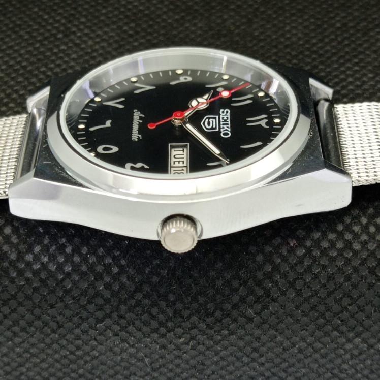 REFURBISHED VINTAGE SEIKO 5 AUTO 6309A JAPAN MENS ARABIC BLACK WATCH a298957-2