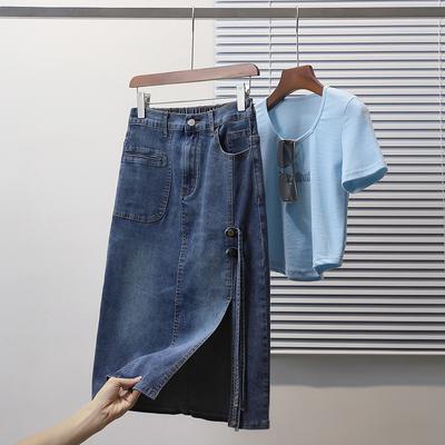 DIMANAF New 2025 Plus Size Spring Elastic Denim Skirts Women Fashion Loose Skirt High Waist Maxi A-Line