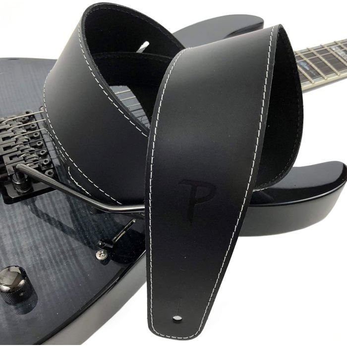 Sangle de guitare - SP25S-7048 - Cuir baseball 2,5" - Ajustable 96-132 cm - Noir
