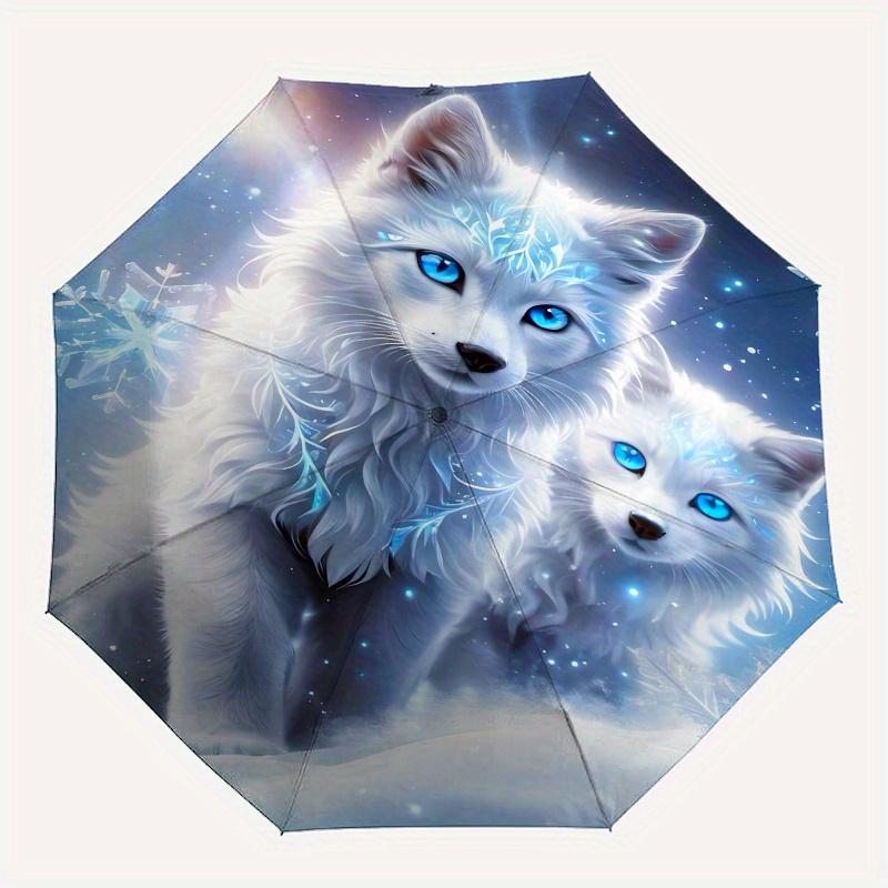 Winter Wolves Theme 8 Bone Hand Automatic Folding Umbrella, Compact and Portable Design, A Perfect Gift for Birthday, Christmas or Business