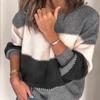 Maglione da donna a righe Pullover casual a manica lunga con girocollo Color block Pullover in maglia per donna