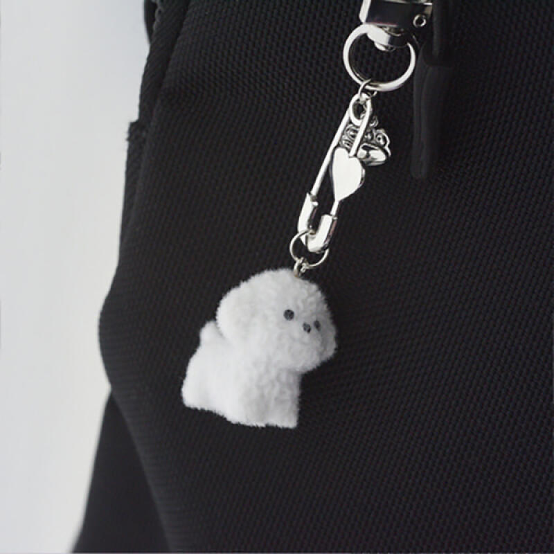 Cute Mini Maltese White Puppy Keychain Keyring Cell phone strap