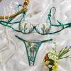 European & American Floral Embroidered Mesh Lingerie Set with Underwire Push-up Bra & Sexy Panties