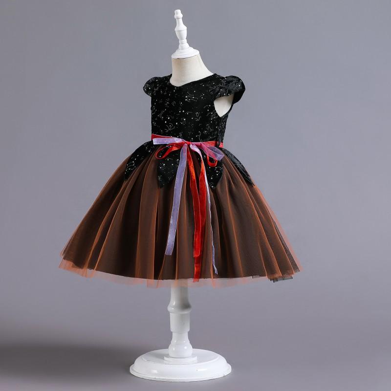 Halloween Costume Girls Witch Cosplay Dress Princess Gown With Hat Toddler Kids Party Outfit