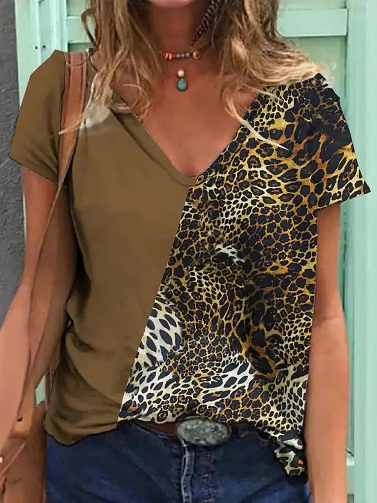 Leopard Butterfly 3D Print T-Shirts Women's Streetwear Short Sleeve V-Neck T Shirt Casual Tops Y2k Harajuku Tees Female Clothing