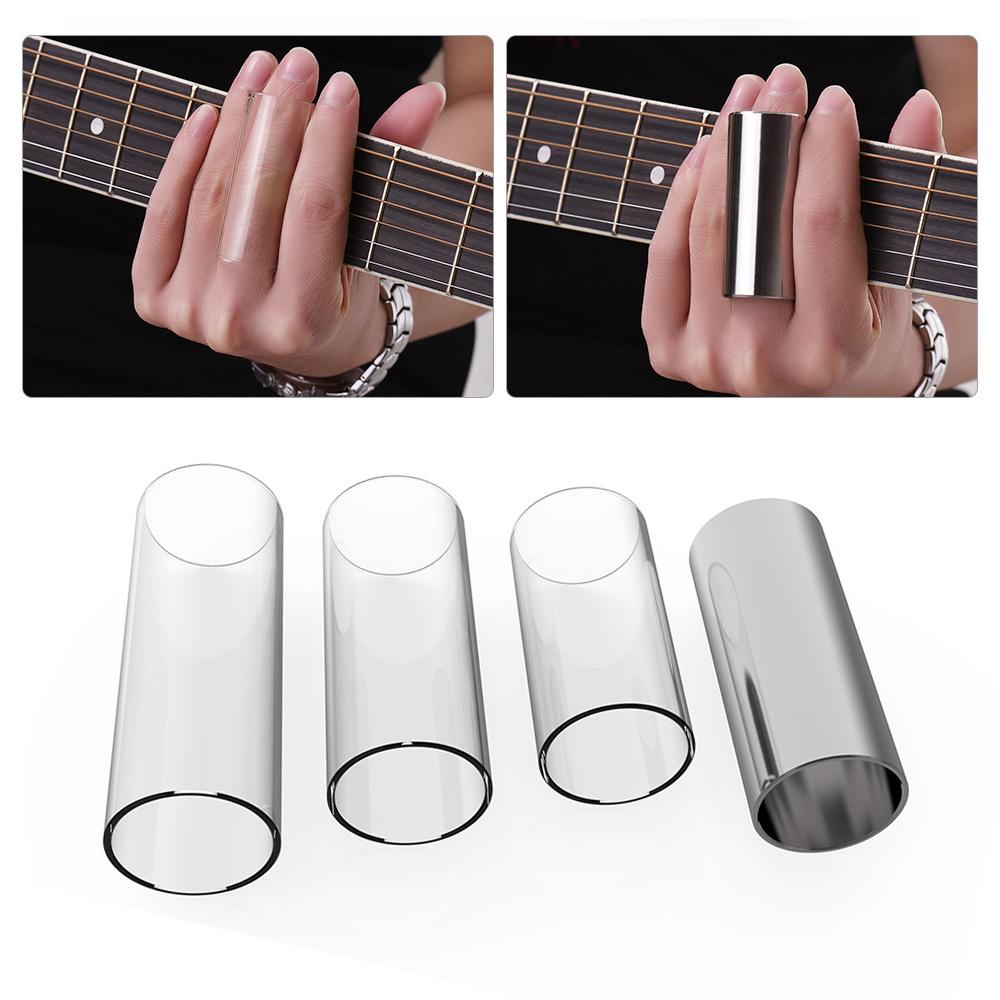 Guitar Slides Set Includes 3 Glass Slides (5.1cm  6cm  7cm) + 1 Stainless Steel Slide (6cm) + 4pcs Celluloid Thumb &
