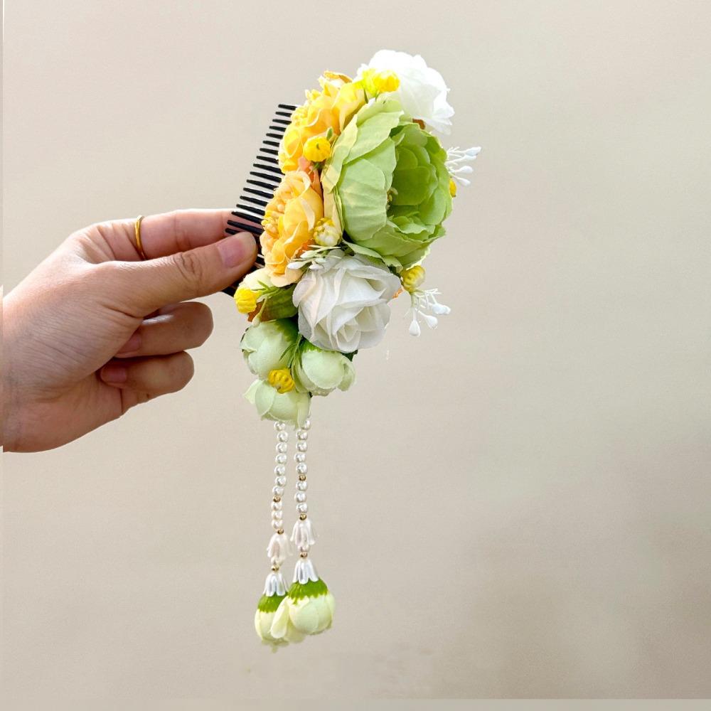 

Pearl Flower Hair Comb Tassel Thai Hair Accessories Vintage Thailand Flower Hairpin Female Style4