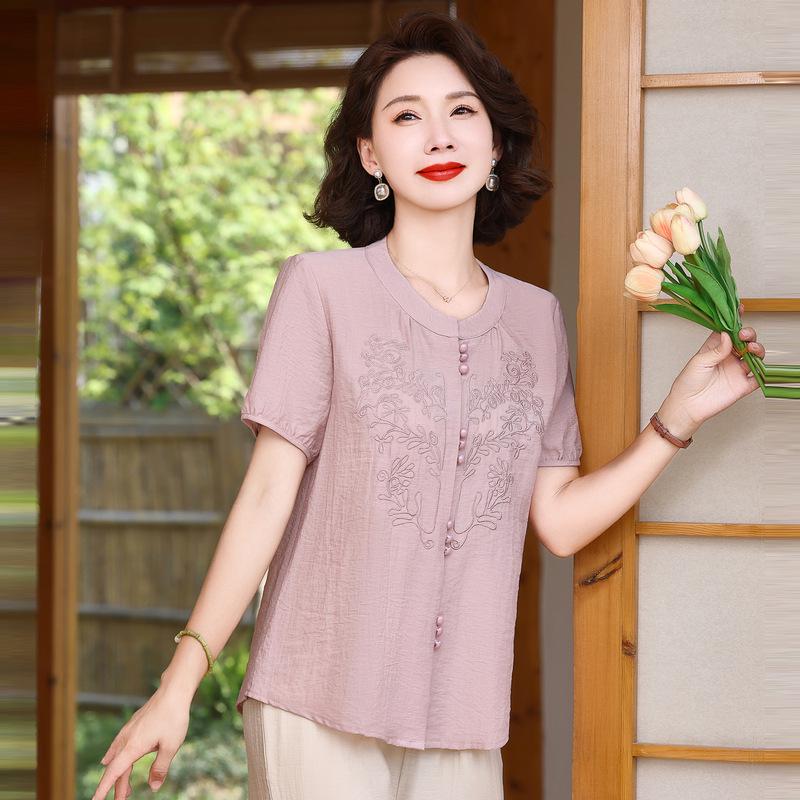 

2026 New Plus Size Chinese Style Short Sleeve Two-Piece Summer Suit for Middle-aged & Elderly Women 4XL