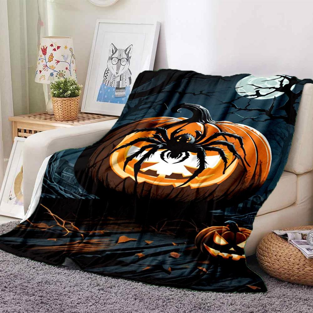 1pc Halloween Pumpkin, Spider Blanket Lightweight Flannel Blanket Throw Blanket For Sofa, Bed, Travel, Camping, Livingroom, Couch, Chair, And Bed Yy25