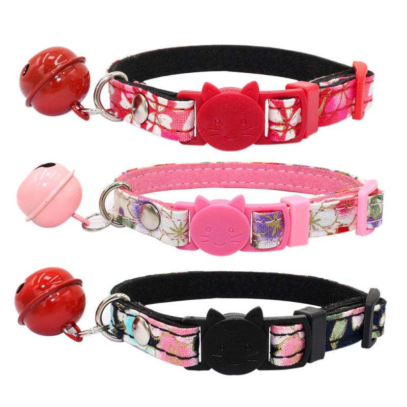 Pet Collar Rhinestone Flower Anti-suffocation Safety Buckle With Bell Pet Collar For Cat