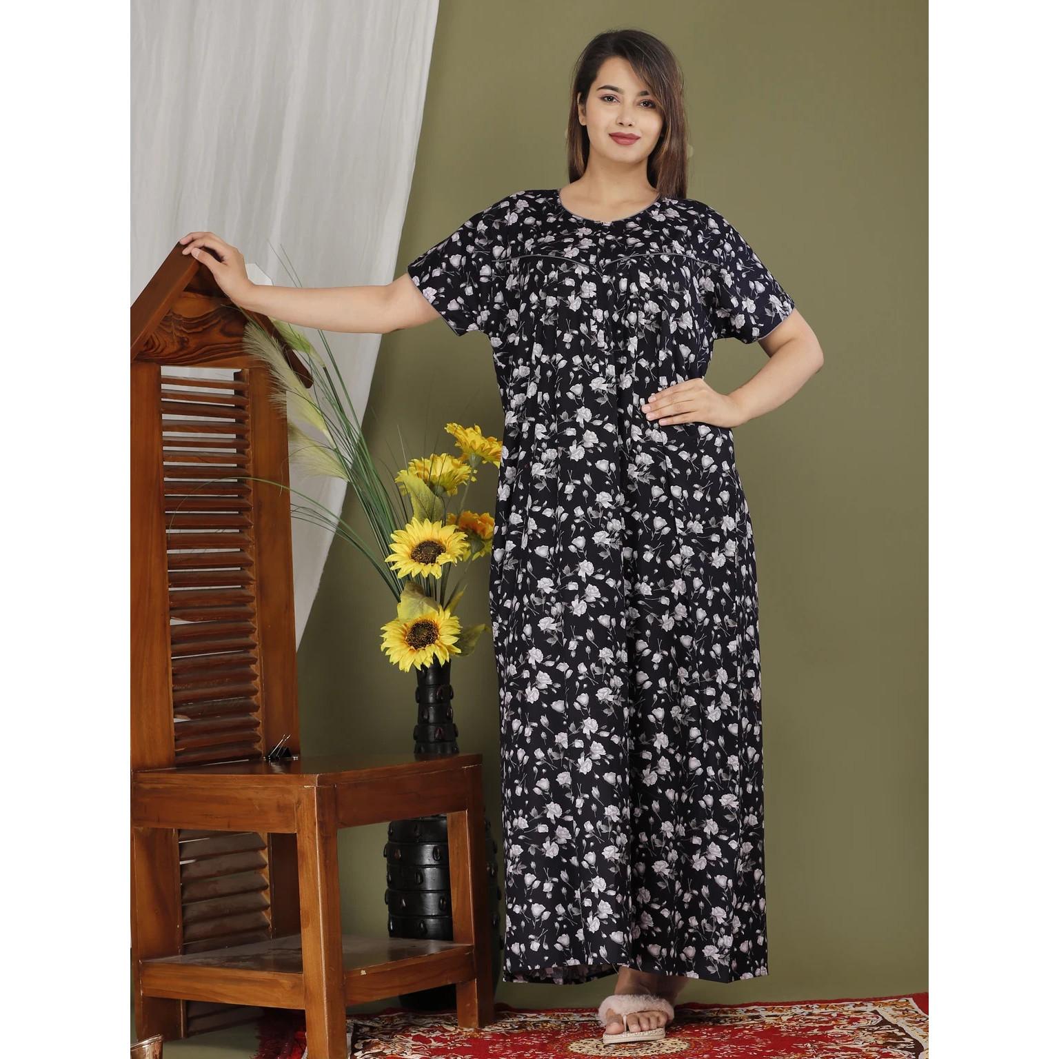 

Indian Designer Cotton Printed Night Gown Beautiful Bollywood Sleepwear Nighty Free