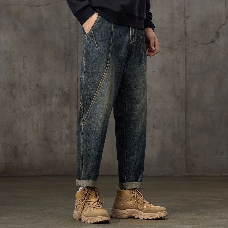 Джинсы зауженные нового фасона для мужчин, осенние, модные, удобные, универсальные, свободные, модные, пэчворк, прямые брюки Blue(Naisen 8052) US28