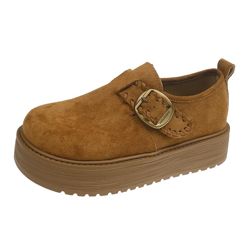 Fashion Comfortable Single Shoes Women's Fashion Round Toe Suede Metal Slip Strap Non-Slip Platform Flats