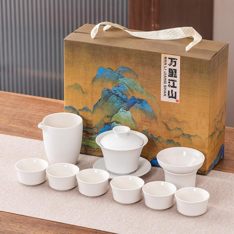 High-end hand-painted Kung Fu tea set, Xi Shi teapot cover bowl to make tea, teacup light luxury business gift box, gift.