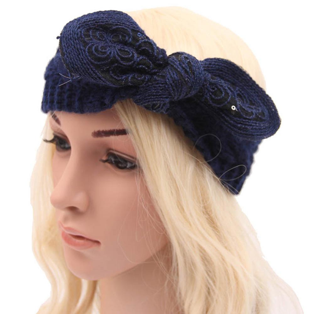 Vintage Flower Women Girl Bow Knot Headband Turban Crochet Knit Hairband Rabbit Ears Headwrap
