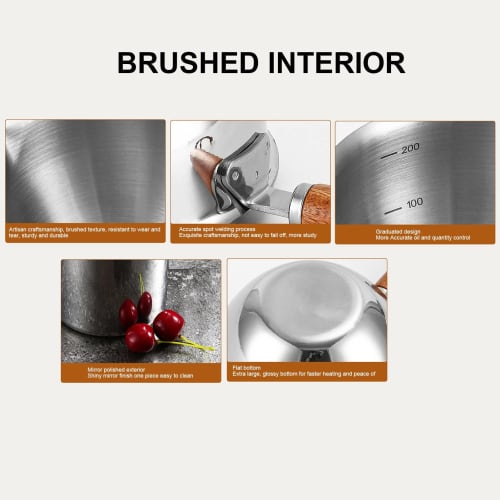 Milk Pan, Saucepan, 304 Stainless Steel, with Spout, Induction Compatible, Wooden Handle, Gas, Induction Compatible, Mini Milk Pan, Small Pot, Kitchen