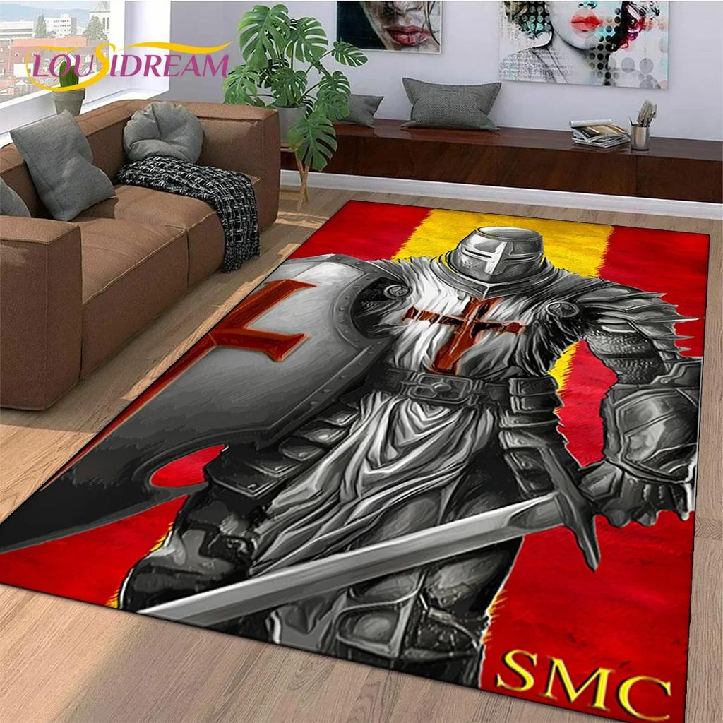 Knight Templar Cavalier Crusaders Cartoon Carpet Rug for Bedroom Living Room Home Sofa Decoration,Kid Game Large Decor Floor Mat