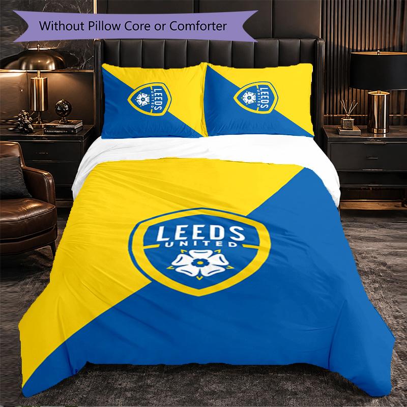 Leeds United Football 3 Piece Bedding Set Soft Duvet Cover Set with Pillowcases Printed Bedroom Decor Set for Home