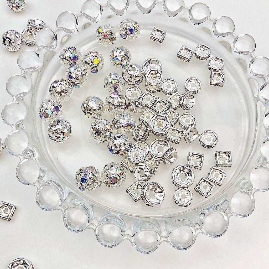 10pcs Hollow Rhinestone Spacer Beads for DIY Jewelry Making