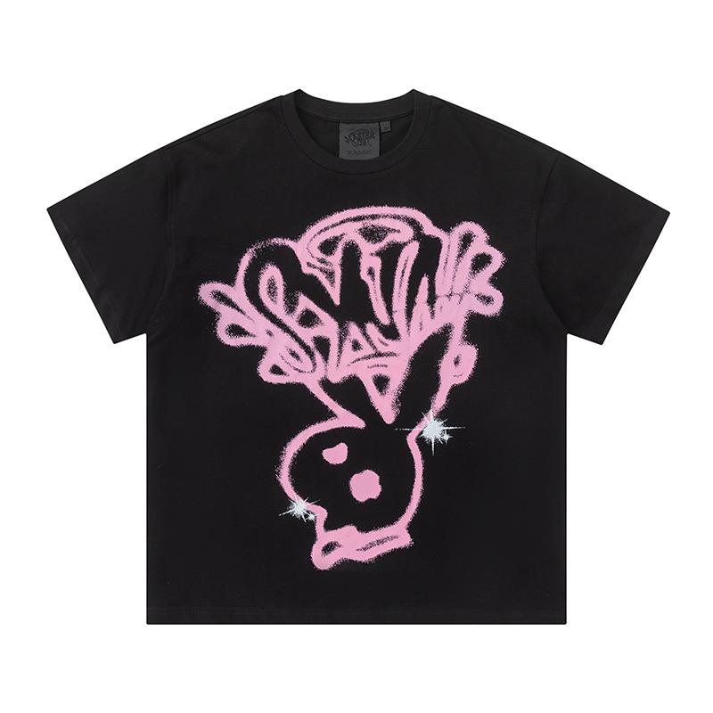 Letter Print Beauty Tide Summer Men And Women Drill Style High Street Hip Hop Loose Casual Short Sleeve T-Shirt