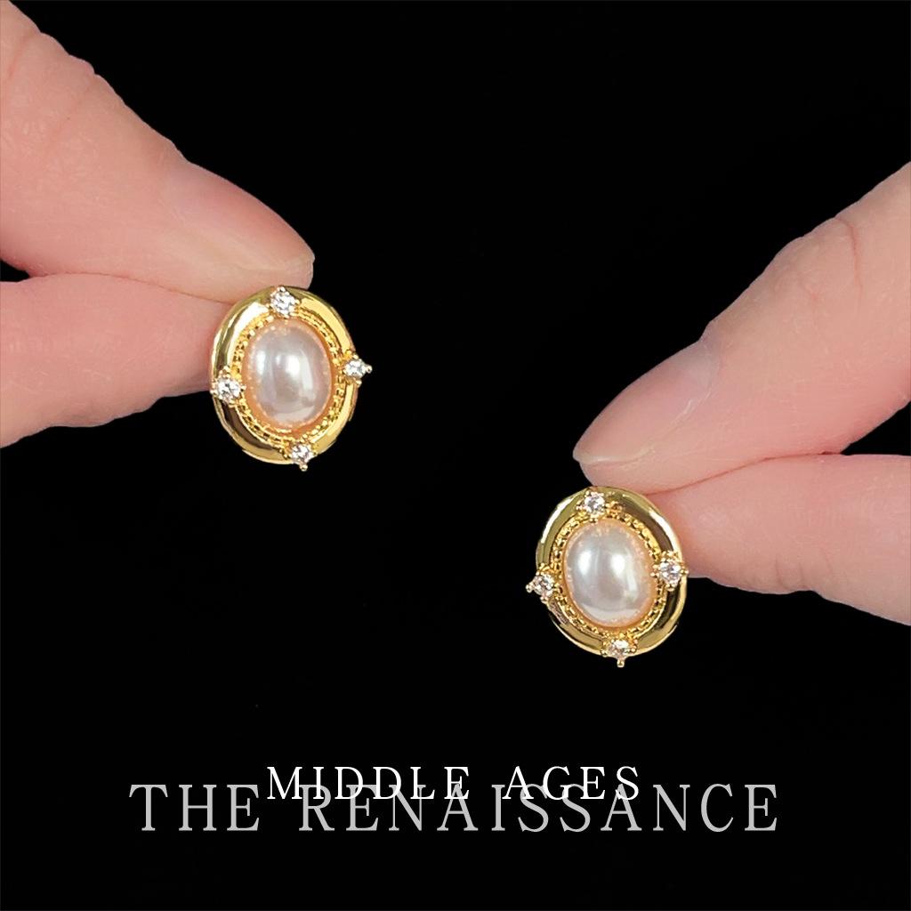 Pearl zircon stud earrings French court commuter earrings temperament earrings