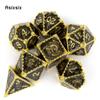 7 Pcs Black Golden Dragon Metal Dice Solid Metal Polyhedral Dice Set Suitable for Role-Playing RPG  Board Game Card Game