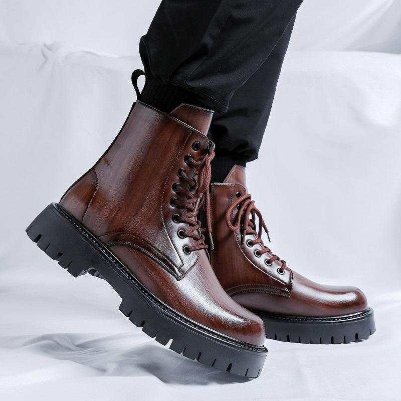 Martin boots men's high-top British style retro mid-top leather shoes 2024 new thick-soled side zipper boots 3315-R