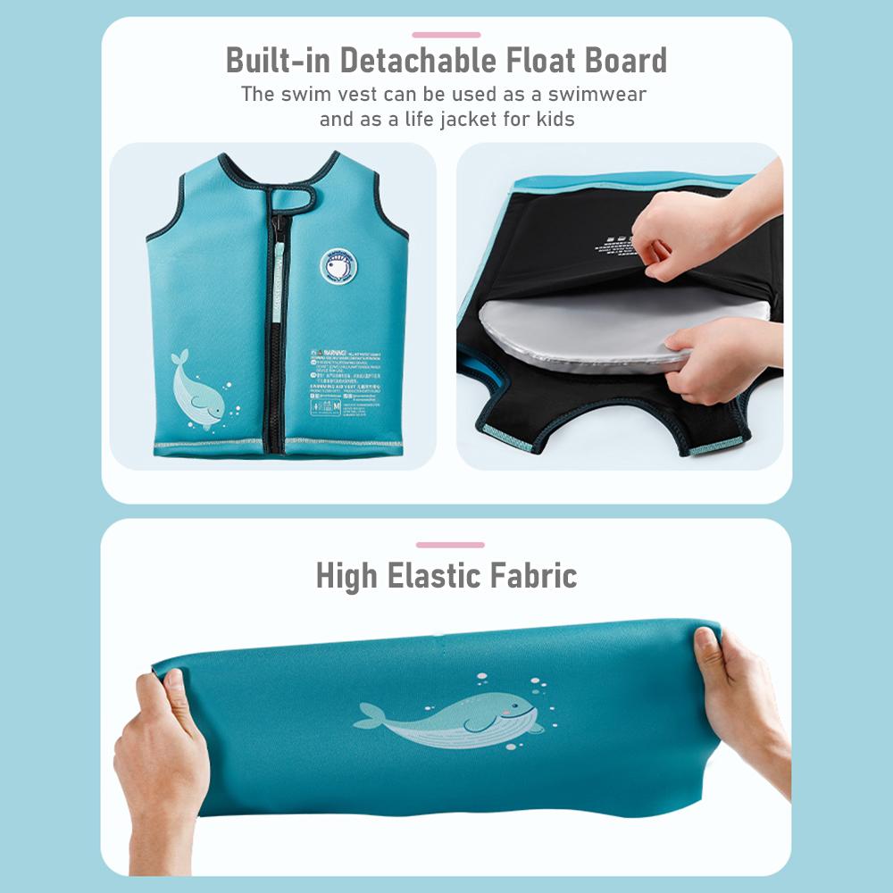 Non-inflatable Kids Swim Vest Life Jackets for Kids Boys Girls Swim Vest with Detachable Float Board for Age 3-6 Years/ 28.7-61.7lbs