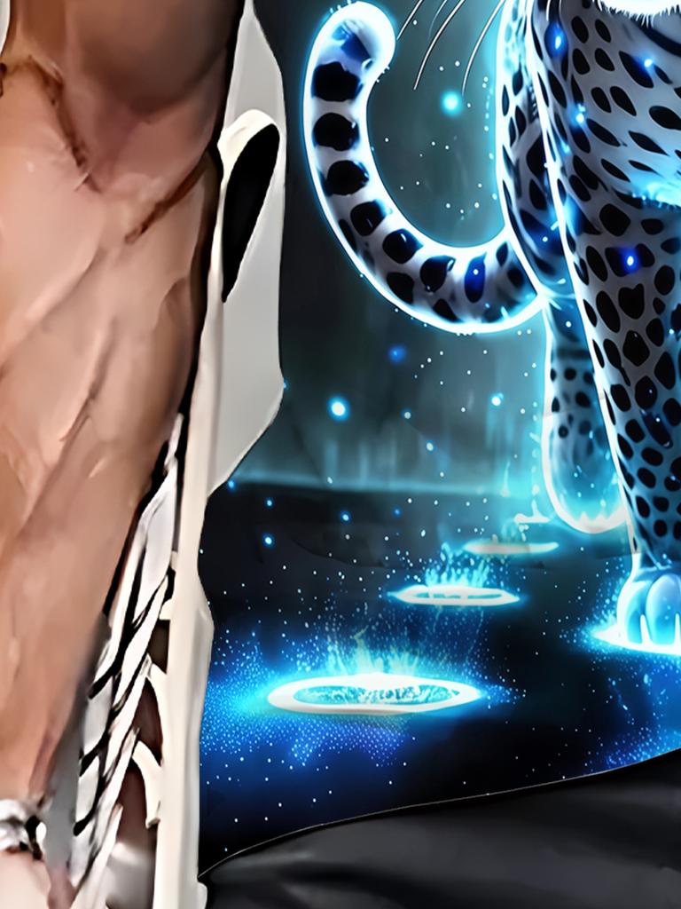 Men's 3D Printed Leopard T-Shirt with Glowing Blue Eyes and Cosmic Design – Casual Round Neck Summer Top for Outdoor Activities, Running, Gym, or Gift