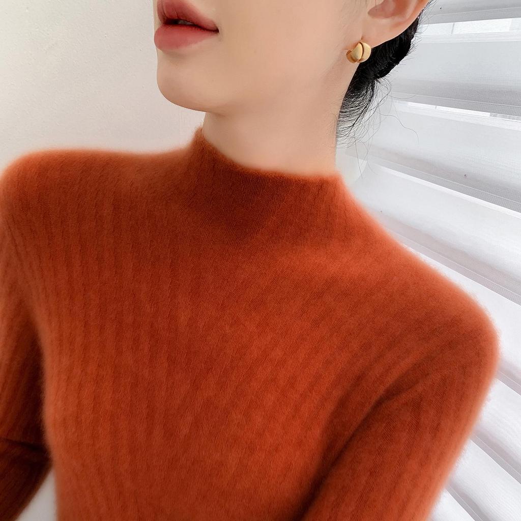 Women’s Stylish Slim-Fit Cashmere Sweater, Half-High Neck, Thick Base Layer, Versatile New Style