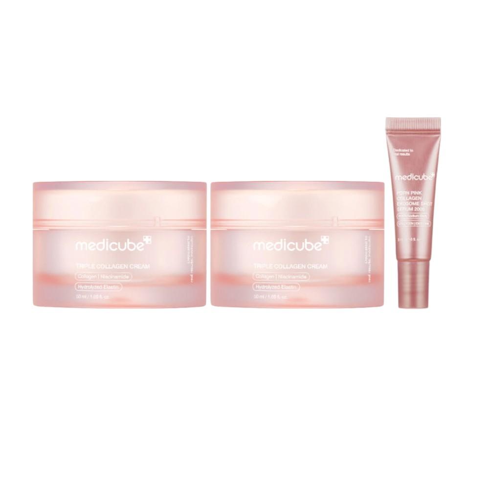 Medicube Triple Collagen Cream 4.0, Firming & Elasticity Boosting Face Cream, 50ml (2-Pack + PDRN Exosome Shot Mini)