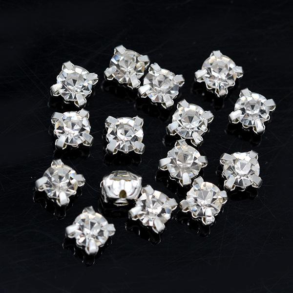 3-10mm Silver Base Hand-Sewn Glass Rhinestones for Clothing, Handbags, Belts, and Accessories