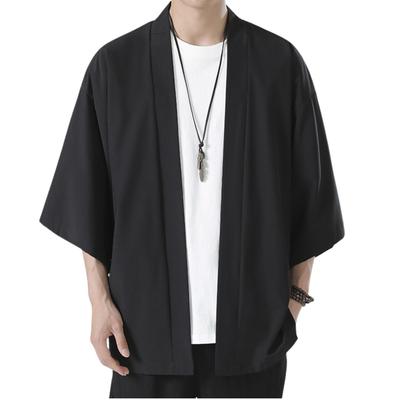 Xulee Sommerkleidung Herren Strickjacke Dreiviertelärm Japanischer Stil Parka Einfarbig Japanischer Stil Haori Kühl Große Größe Bequem Locker Groß Einfach
