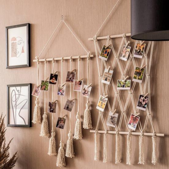 1 Set Hanging Pictures Style Organizer Tassels Hand-woven Solid Color Nordic Bohemian Wall Tapestry