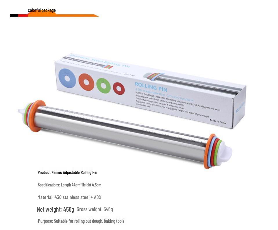 17" Adjustable Stainless Steel Rolling Pin with Thickness Scale
