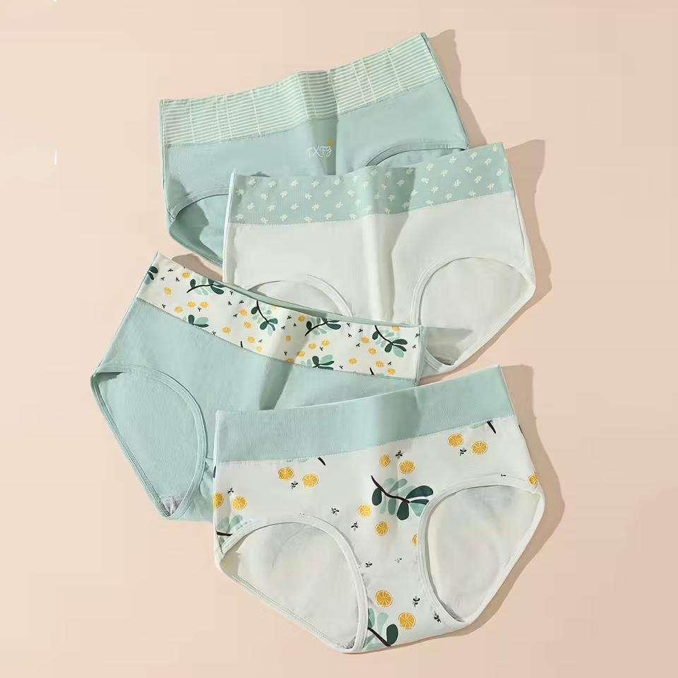 

4 шт. Женские трусики с высокой посадкой Зеленые трусики тай-дай Дышащее треугольное нижнее белье Комфортное нижнее белье из мягкой ткани M